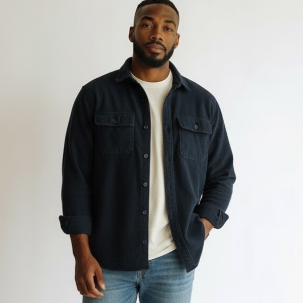 Classic L.L. Bean Navy Blue Flannel Thick Cotton Button Down Shirt
